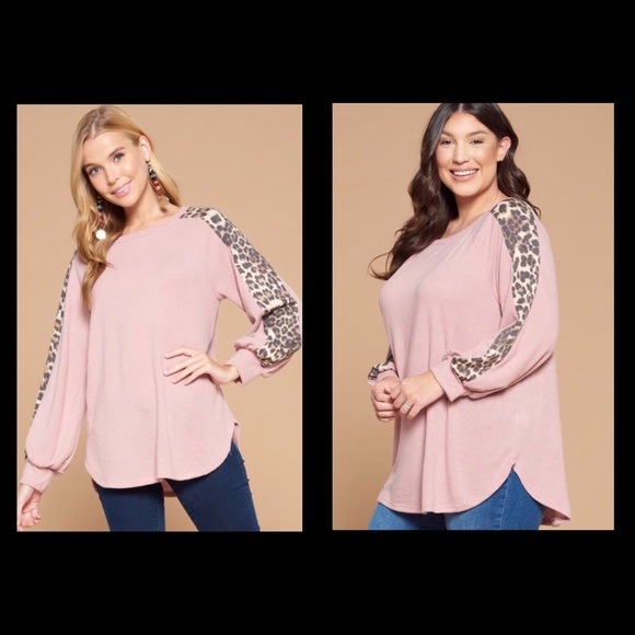 French Terry Pink Leopard Pullover S M L XL 1X 2X - Picture 6 of 7